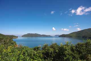 fotografia, materiale, libero il panorama, dipinga, fotografia di scorta,Golfo di Tamanora chiaro, cielo blu, Rappresenti in miniatura Isola di montagna, Un'insenatura, Il mare