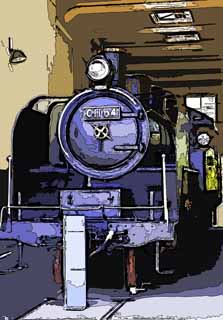 illust, materiale, libero panorama, ritratto dipinto, matita di colore disegna a pastello, disegnando,Una locomotiva di vapore, vaporizzi locomotiva, treno, ruota che guida, Carbone