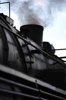 Foto, materieel, vrij, landschap, schilderstuk, bevoorraden foto,De zwarte rook van de wasem locomotief, Bewasem locomotief, Trein, Aandrijfwiel, Steenkool