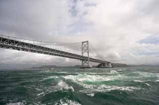 fotografia, materiale, libero il panorama, dipinga, fotografia di scorta,Vortici di Naruto, bascule fanno un ponte su, ponte di sospensione, Una corrente di oceano, Traffico