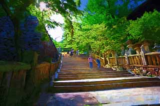 illust, , , , , ,  ,  , .,Kompira-san Shrine   shrine, Shinto shrine  , torii,  stairway, Shinto