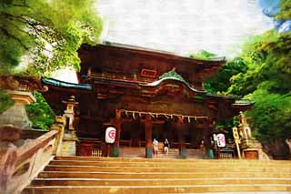 illustration,material,free,landscape,picture,painting,color pencil,crayon,drawing,Kompira-san Shrine Asahi company, Shinto shrine Buddhist temple, company, wooden building, Shinto