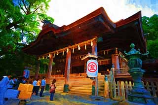 illustration,material,free,landscape,picture,painting,color pencil,crayon,drawing,Kompira-san Shrine Hongu, Shinto shrine Buddhist temple, The big game chief god, wooden building, Shinto