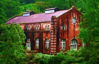 illustration,material,free,landscape,picture,painting,color pencil,crayon,drawing,A brick power station, It is built of brick, brick, The modernization, power station