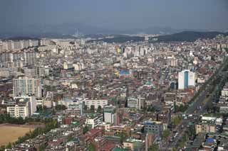 photo,material,free,landscape,picture,stock photo,Creative Commons,A residential area of Seoul, building, An aerial photograph, housing complex, house