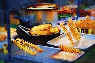 illust, , , , , ,  ,  , .,  fries, potato, , Skewer  frying, -fried 