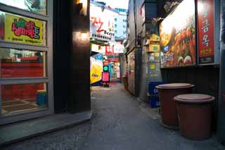 fotografia, materiale, libero il panorama, dipinga, fotografia di scorta,Fila di case lungo una strada urbana di Myondong, Neon, farmacia, ristorante, strada