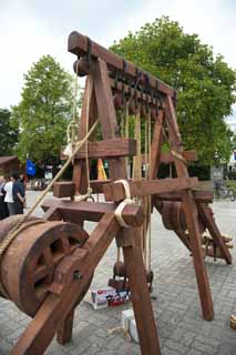 fotografia, materiale, libero il panorama, dipinga, fotografia di scorta,Kenjyuuki, corda, puleggia, Costruzione, pietra