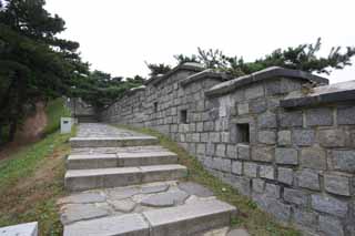 fotografia, material, livra, ajardine, imagine, proveja fotografia,A parede de castelo de Fortaleza de Hwaseong, castelo, apedreje pavimento, azulejo, parede de castelo