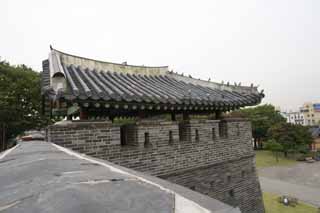 foto,tela,gratis,paisaje,fotografa,idea,Torre de arma de fuego de Kitanishi de Hwaseong Fortress, Castillo, Pavimento de piedra, Azulejo, Pared de castillo