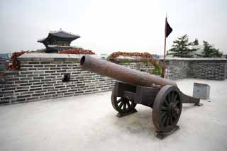 photo,material,free,landscape,picture,stock photo,Creative Commons,It is the Chang'an gate in a cannon, castle, Military affairs, weapon, castle wall