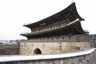 photo,material,free,landscape,picture,stock photo,Creative Commons,The Chang'an gate, castle, flag, brick, castle wall