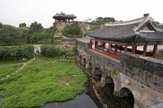 photo,material,free,landscape,picture,stock photo,Creative Commons,Sinter rainbow gate and BangWhaSuRyuJung, castle, river, brick, castle wall