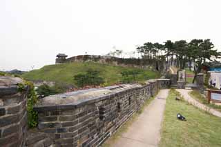 photo,material,free,landscape,picture,stock photo,Creative Commons,BukAm-gate and DongBukPoRu, castle, way, brick, castle wall