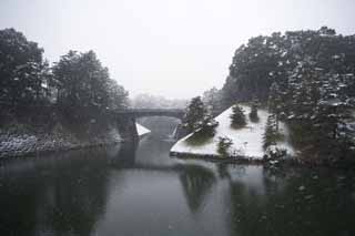 photo,material,free,landscape,picture,stock photo,Creative Commons,snow bridge, Moat, Palace, Imperial Guard, Snowfall