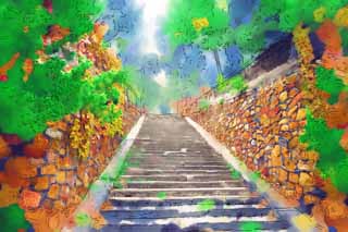 illust,tela,gratis,paisaje,fotografa,idea,pintura,Lpiz de color,dibujo,Palacio de Verano escaleras, Cedro japons, Pared exterior, Komichi, Adoquinado