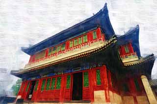 illust, matire, libre, paysage, image, le tableau, crayon de la couleur, colorie, en tirant,Norikazu le Palais d'Et Park, Treillis, Couche Zhu, Chinois, 