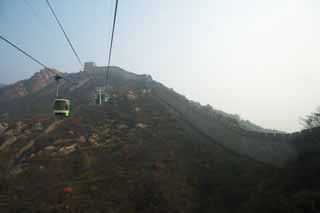 Foto, materieel, vrij, landschap, schilderstuk, bevoorraden foto,Chinese muur van kabelbanen, Ropeway, Grote Muur, Klif, Muren