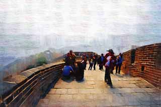 illustration,material,free,landscape,picture,painting,color pencil,crayon,drawing,Great Wall, Walls, Lou Castle, Xiongnu, Emperor Guangwu of Han