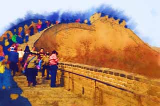 illustration,material,free,landscape,picture,painting,color pencil,crayon,drawing,Great Wall, Walls, Lou Castle, Xiongnu, Emperor Guangwu of Han