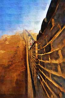 illustration,material,free,landscape,picture,painting,color pencil,crayon,drawing,Ramparts of the Great Wall of China, Walls, Lou Castle, Brick, Barrier