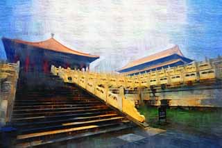 illustration,material,free,landscape,picture,painting,color pencil,crayon,drawing,Forbidden City neutralization of the buttocks, The wooden building, Hua cover the buttocks, Palace, Stairs