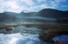 fotografia, materiale, libero il panorama, dipinga, fotografia di scorta,Luce del sole di mattina, stagno, albero, montagna, nebbia