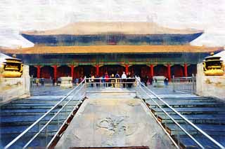 illustration,material,free,landscape,picture,painting,color pencil,crayon,drawing,Forbidden City Kiyomiya Inui, Prince dense denominated law, Hiroshi Akira Komei, Zhu coating, Long cloud stone floor