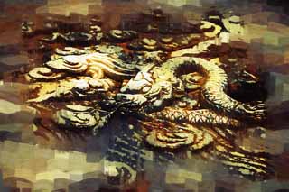 illust, materiell, befreit, Landschaft, Bild, Gemlde, Farbbleistift, Wachsmalstift, Zeichnung,,Forbidden City-Relief Dragons, Lang, Drachen, Kultur, Welterbe