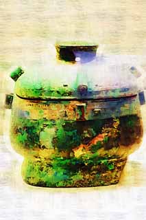 Illust, materieel, vrij, landschap, schilderstuk, schilderstuk, kleuren potlood, crayon, werkje,Ancient Chinese bronzen Ware, Drank containers, , Yin Yang dacht, Ping