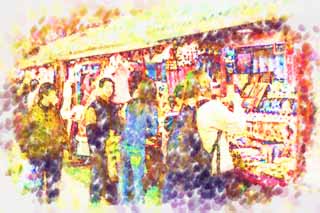 illust, materiell, befreit, Landschaft, Bild, Gemlde, Farbbleistift, Wachsmalstift, Zeichnung,,Wangfujing Street Snacks, Mit Oberflche, Andenken, Feilschen, Zeichnen Sie Verhandlung aus