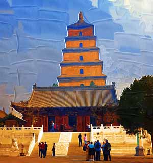 illustration,material,free,landscape,picture,painting,color pencil,crayon,drawing,Kari large tower, Go GANTOU, Empress Fuminori, Sanskrit scriptures, Journey To The West