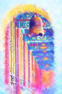 Illust, materieel, vrij, landschap, schilderstuk, schilderstuk, kleuren potlood, crayon, werkje,Corridor in de Tempel van Groot-genade en goedheid, Klokje, Vol kleuren, Aarts, Het venster