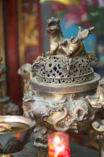 photo,material,free,landscape,picture,stock photo,Creative Commons,Censer in Temple of Great Mercy and Goodness, Lion, Brass, Buddhism, Scent