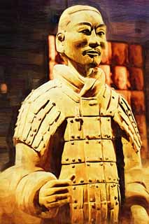 illustration,material,free,landscape,picture,painting,color pencil,crayon,drawing,Terracotta Warrior, Terra Cotta Warriors, Ancient people, Tomb, World Heritage