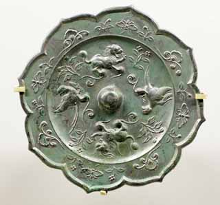 fotografia, material, livra, ajardine, imagine, proveja fotografia,Bronze Mirror em Design de Animais e Phoenixes, Espelho, Circular, KAGAMI, China antiga