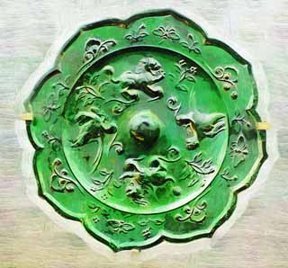 illust,tela,gratis,paisaje,fotografa,idea,pintura,Lpiz de color,dibujo,Espejo de bronce con diseo de los animales y Phoenixes, Espejo, Circular, KAGAMI, China antiguo