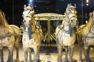 Foto, materiell, befreit, Landschaft, Bild, hat Foto auf Lager,Bronze Chariot und Pferde im Mausoleum des ersten Kaisers Qin, Von Pferden gezogenes Kupfer, Alte Leute, Gruft, Welterbe