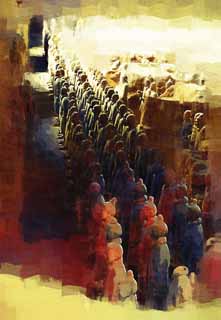 illustration,material,free,landscape,picture,painting,color pencil,crayon,drawing,Terracotta Warriors in Pit No.1, Terra Cotta Warriors, Ancient people, Tomb, World Heritage