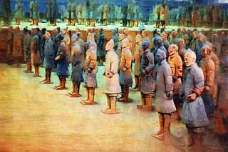 illustration,material,free,landscape,picture,painting,color pencil,crayon,drawing,Terracotta Warriors in Pit No.1, Terra Cotta Warriors, Ancient people, Tomb, World Heritage