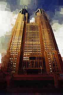 illustration,material,free,landscape,picture,painting,color pencil,crayon,drawing,Tokyo Metropolitan Government, High-rise, Subcenter, Tokyo Metropolitan Government, Building