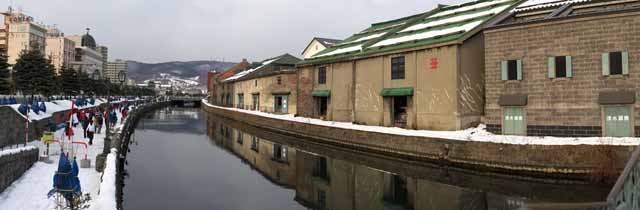 photo, la matire, libre, amnage, dcrivez, photo de la rserve,Otaru Canal, Canal, Entrept, Lampe de rue, Abri de la neige