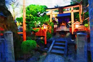 illust, matire, libre, paysage, image, le tableau, crayon de la couleur, colorie, en tirant,Tatsumi DAIMYOJIN, Temple, Chien du raton, Divertissement, Gion