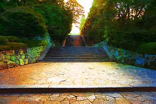 illustration,material,free,landscape,picture,painting,color pencil,crayon,drawing,Chionin Institute stone steps, Buddhism, Cobblestone, Stairs, Zen temple