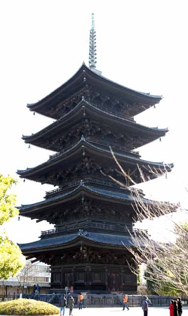Foto, materieel, vrij, landschap, schilderstuk, bevoorraden foto,To-ji tempel van vijf verhaal pagode, Boeddhisme, Toren, Wereld Heritage, Quintuple rijzen