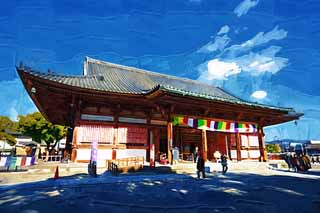 illust, materiell, befreit, Landschaft, Bild, Gemlde, Farbbleistift, Wachsmalstift, Zeichnung,,To-ji Tempel Miedou, Buddhismus, Kathedrale, Welterbe, Buddhistisches Bild