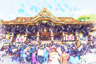 Illust, materieel, vrij, landschap, schilderstuk, schilderstuk, kleuren potlood, crayon, werkje,KITANO Tenman-gu schrijn grote zaal, Momoyama architectuur, Mr. TENJIN, Kitano, Pruimen