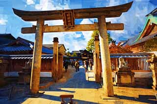 illust, materiale, libero panorama, ritratto dipinto, matita di colore disegna a pastello, disegnando,Santuario Seimei, Torii, Teoria di Yin-yang ed i cinque elementi, Onmyoji, Pentagram