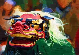 illustration,material,free,landscape,picture,painting,color pencil,crayon,drawing,Lion dance, New Year, SHISHIMAI, Traditional culture, Dance