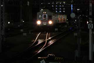 fotografia, material, livra, ajardine, imagine, proveja fotografia,O comboio local durante a noite, Trem, Linha, Grade, Passageiro